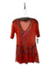 Biya Size L Red Mesh Embroidered Short Sleeve Tunic Length V Neck Blouse Red / L