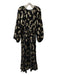 Elie Tahari Size Large Black & Gold Metallic Paisley Long Puff Sleeve Dress Black & Gold / Large