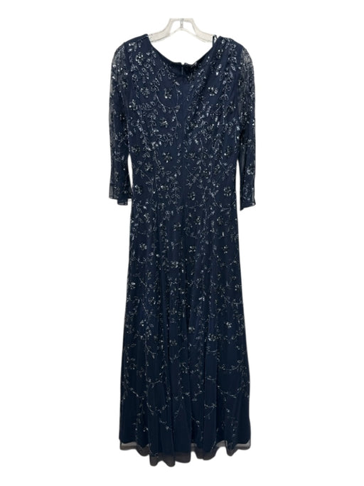 Aidan Mattox Size 12 Navy Blue Nylon Blend 3/4 Sleeve Beads & Sequins Tulle Gown Navy Blue / 12