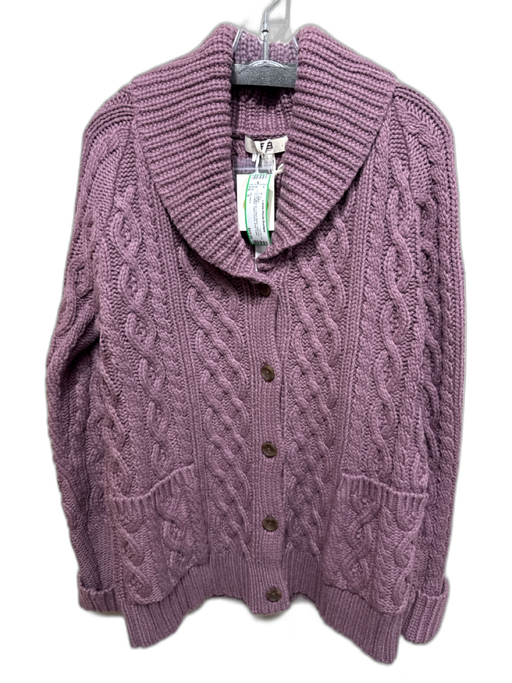 Etcetera Size S Mauve Cotton Blend Cable Knit Button Up Patch Pocket Sweater Mauve / S