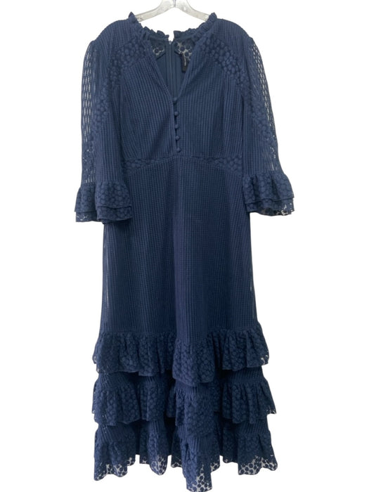 MV Limited Size 14 Navy Polymide Lace Overlay 1/2 Sleeve Covered Buttons Dress Navy / 14