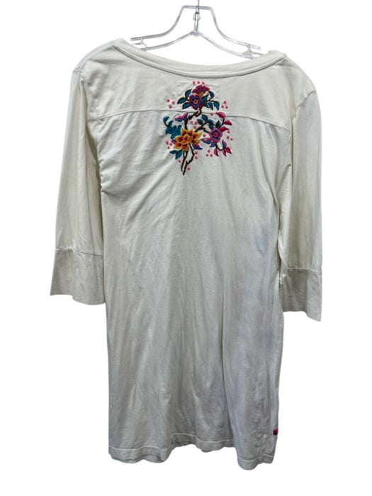 Johnny Was Size XL Cream, Pink & Multi Cotton 1/2 Sleeve Floral Embroidery Dress Cream, Pink & Multi / XL