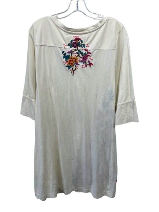 Johnny Was Size L Cream, Pink & Multi Cotton 1/2 Sleeve Floral Embroidery Dress Cream, Pink & Multi / L