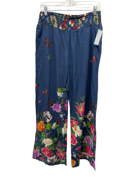 Johnny Was Size M Navy, Red & Multi Cotton Shirred Waist Butterflies Pants Navy, Red & Multi / M