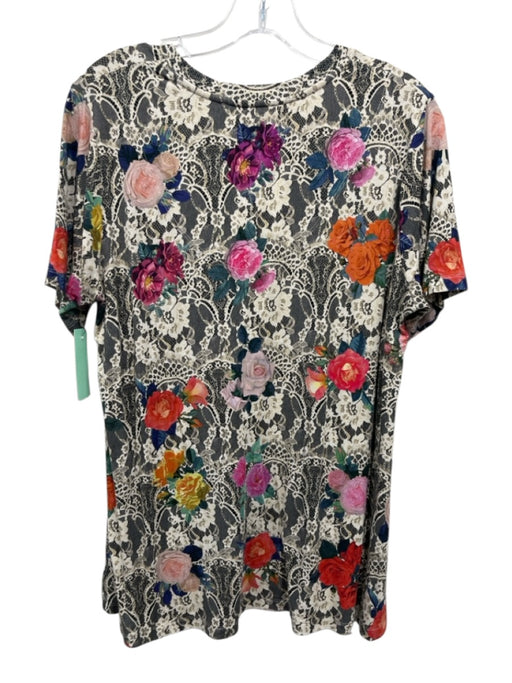 Johnny Was Size M Cream, Orange &  Mustard Cotton Short Sleeve Floral V Neck Top Cream, Orange &  Mustard / M