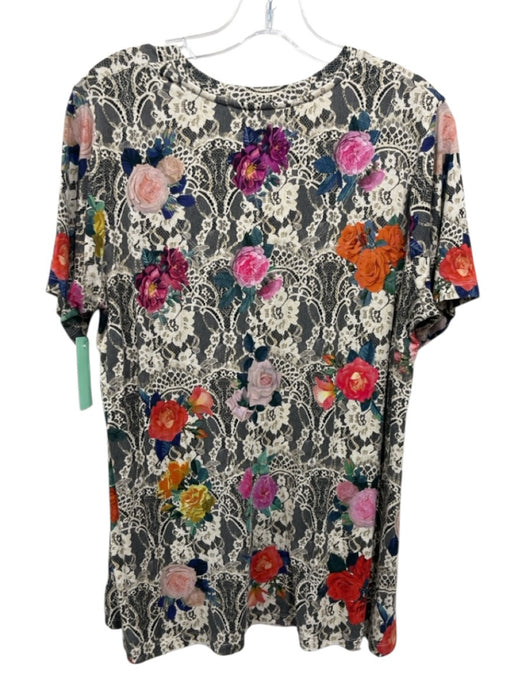 Johnny Was Size M Cream, Orange &  Mustard Cotton Short Sleeve Floral V Neck Top Cream, Orange &  Mustard / M