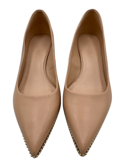 Coach Shoe Size 10 Blush Pink Leather Pointed Toe Gold Bead Block Heel Flats Blush Pink / 10