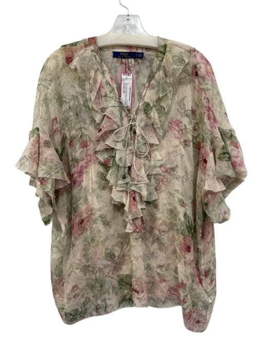 Polo Ralph Lauren Size L Green, Pink & Multi Modal & Silk Floral Ruffle Top Green, Pink & Multi / L