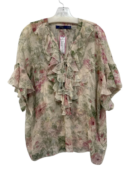 Polo Ralph Lauren Size L Green, Pink & Multi Modal & Silk Floral Ruffle Top Green, Pink & Multi / L