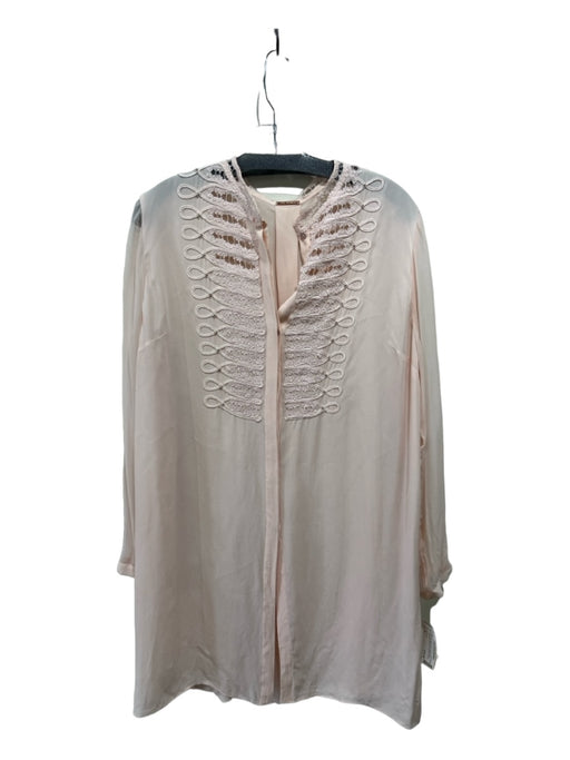 Elie Tahari Size XL Pink Silk Button Front Long Sleeve Embroidered Design Top Pink / XL