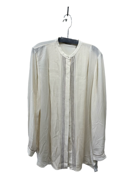 Elie Tahari Size XL White & Black Silk Button Front Pleated Long Sleeve Top White & Black / XL