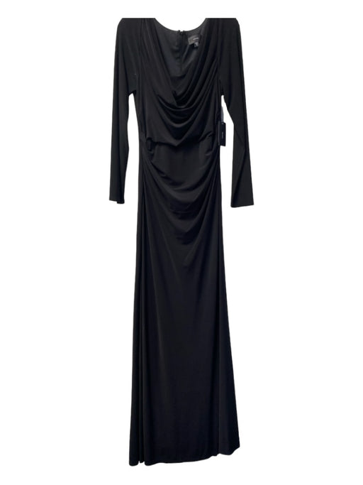 Vera Wang Size 14 Black Polyester Back Zip Off Shoulder Long Sleeve Maxi Dress Black / 14
