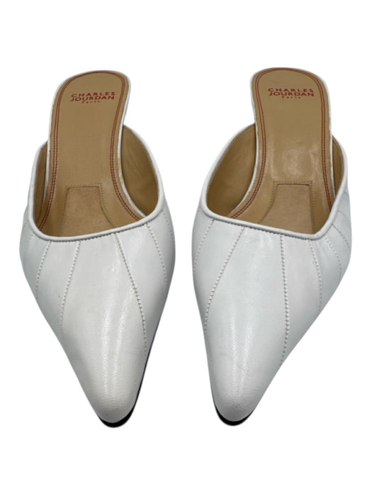 Charles Jourdan Shoe Size 8.5 White Leather Paneled Pointed Toe Mule Pumps White / 8.5