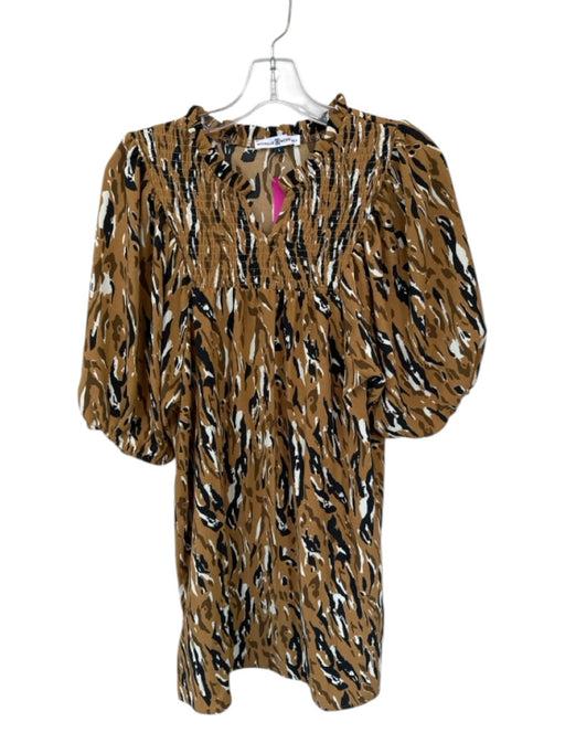 Michelle McDowell Size S Tan & black Polyester 3/4 Balloon Sleeve Dress Tan & black / S