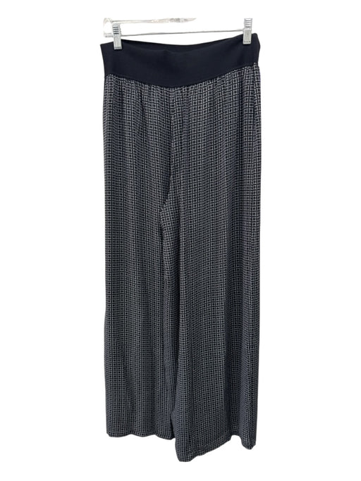 Theory Size L Black & White Silk Diamond Pattern Elastic Waist Wide Leg Pants Black & White / L