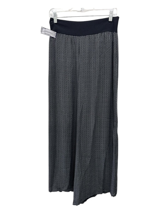 Theory Size L Black & White Silk Diamond Pattern Elastic Waist Wide Leg Pants Black & White / L