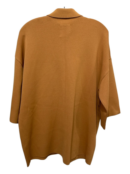 Sandro Size 56 Orange Cotton Blend Button Up Ribbed Short Sleeve Pockets Dress Orange / 56