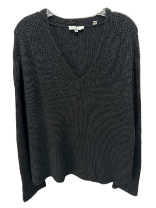 Vince Size L Black Wool Blend V Neck Ribbed Long Sleeve Sweater Black / L