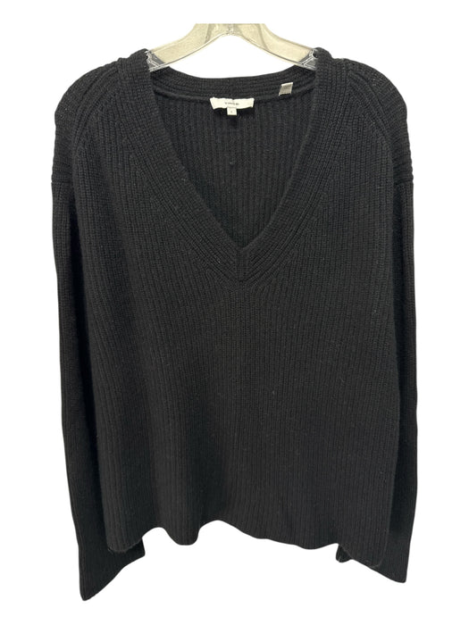 Vince Size L Black Wool Blend V Neck Ribbed Long Sleeve Sweater Black / L