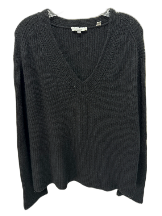Vince Size L Black Wool Blend V Neck Ribbed Long Sleeve Sweater Black / L