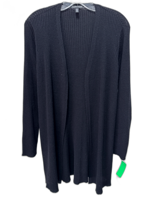 Eileen Fisher Size S Black Wool Open Front Ribbed Long Sleeve Cardigan Black / S
