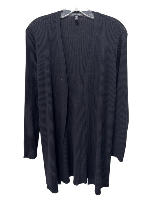 Eileen Fisher Size S Black Wool Open Front Ribbed Long Sleeve Cardigan Black / S
