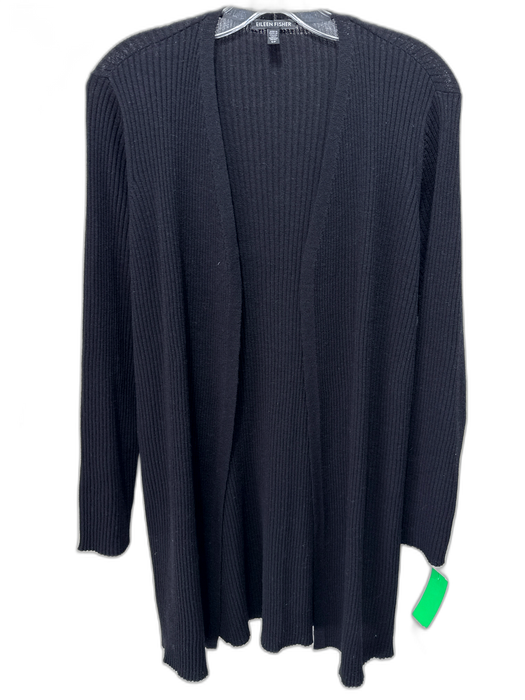 Eileen Fisher Size S Black Wool Open Front Ribbed Long Sleeve Cardigan Black / S