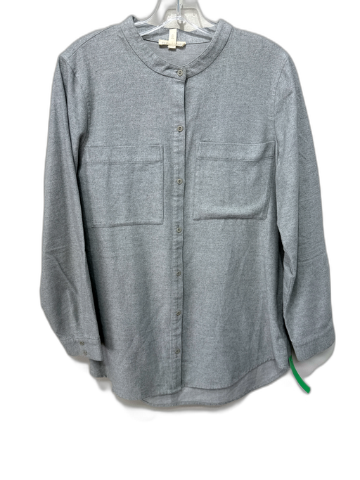 Eileen Fisher Size M Gray Cotton Button Down Front Pocket Long Sleeve Top Gray / M