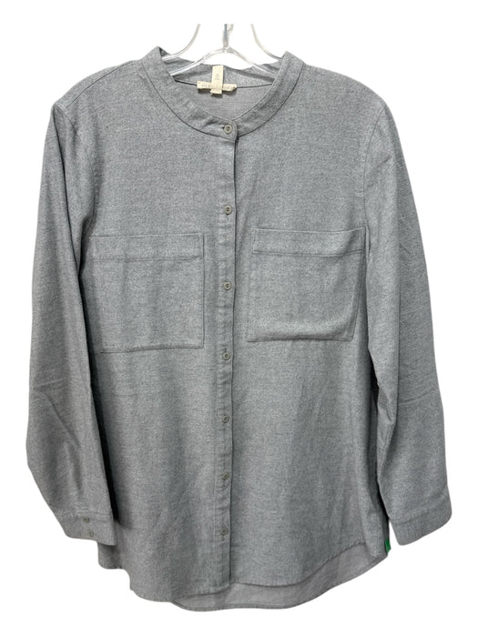 Eileen Fisher Size M Gray Cotton Button Down Front Pocket Long Sleeve Top Gray / M