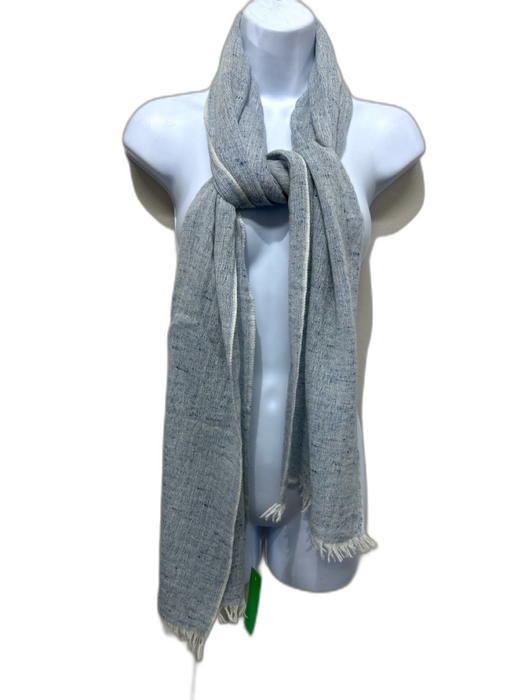 Malo Light Gray & Blue Cashmere Speckled Fringe Edging Long Rectangle scarf Light Gray & Blue
