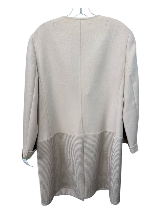 Akris Size 12 Cream & Gold Wool Metallic Hem Snaps Fabric Block Knee length Coat Cream & Gold / 12
