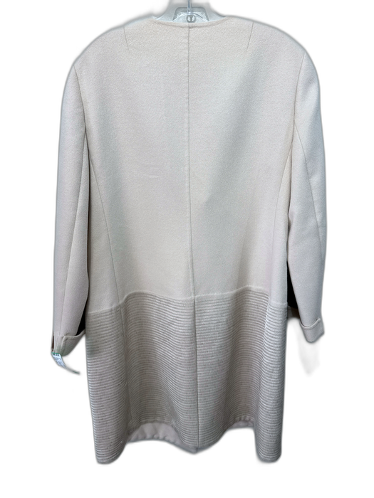 Akris Size 12 Cream & Gold Wool Metallic Hem Snaps Fabric Block Knee length Coat Cream & Gold / 12