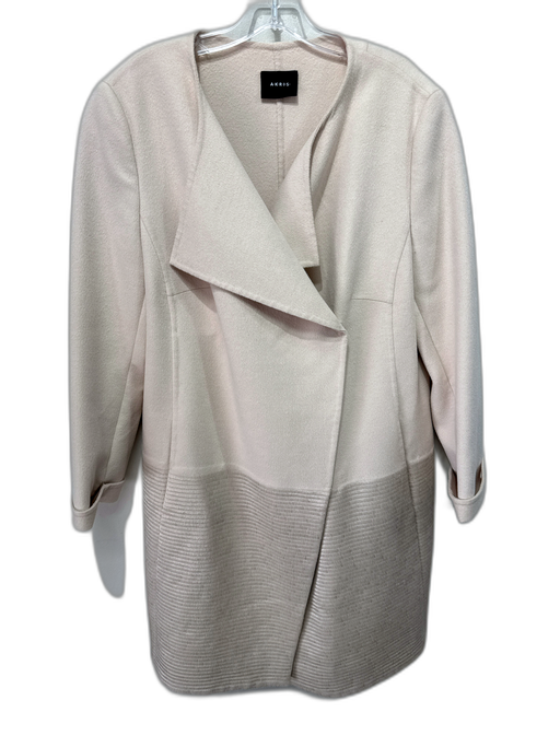 Akris Size 12 Cream & Gold Wool Metallic Hem Snaps Fabric Block Knee length Coat Cream & Gold / 12