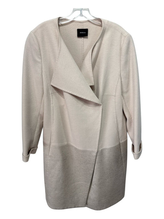 Akris Size 12 Cream & Gold Wool Metallic Hem Snaps Fabric Block Knee length Coat Cream & Gold / 12