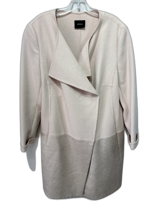 Akris Size 12 Cream & Gold Wool Metallic Hem Snaps Fabric Block Knee length Coat Cream & Gold / 12