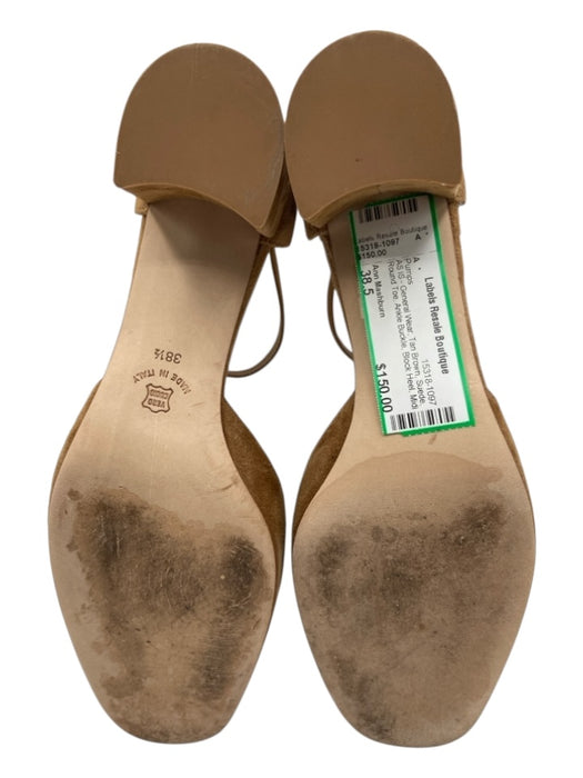 Ann Mashburn Shoe Size 38.5 Tan Brown Suede Round Toe Ankle Buckle Pumps Tan Brown / 38.5