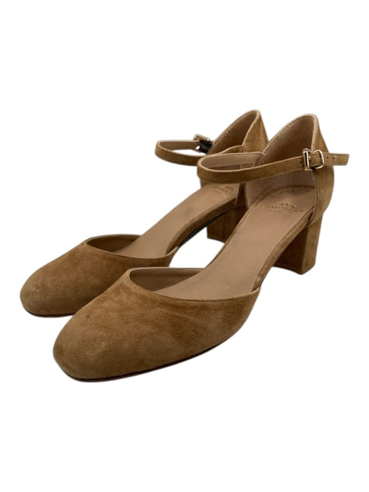 Ann Mashburn Shoe Size 38.5 Tan Brown Suede Round Toe Ankle Buckle Pumps Tan Brown / 38.5