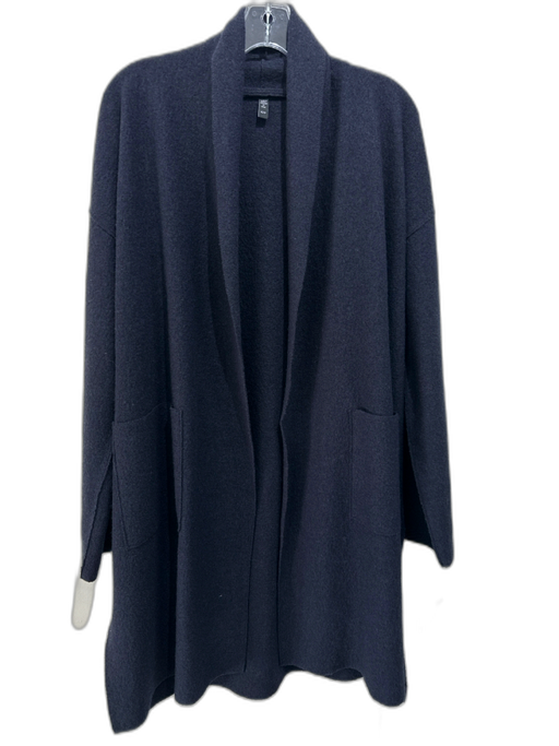 Eileen Fisher Size XS Navy Blue Wool Open Front Draped Thigh Length Coat Navy Blue / XS