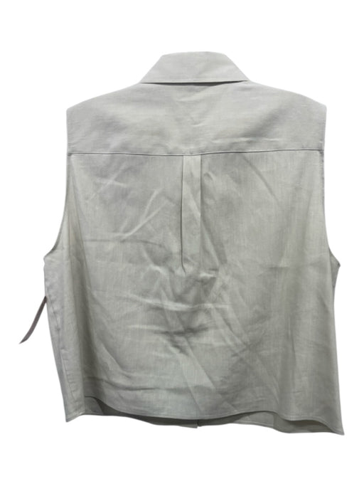 Theory Size L Tan Linen Blend Sleeveless Collar Button Up Top Tan / L