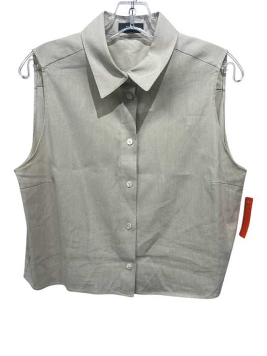 Theory Size L Tan Linen Blend Sleeveless Collar Button Up Top Tan / L