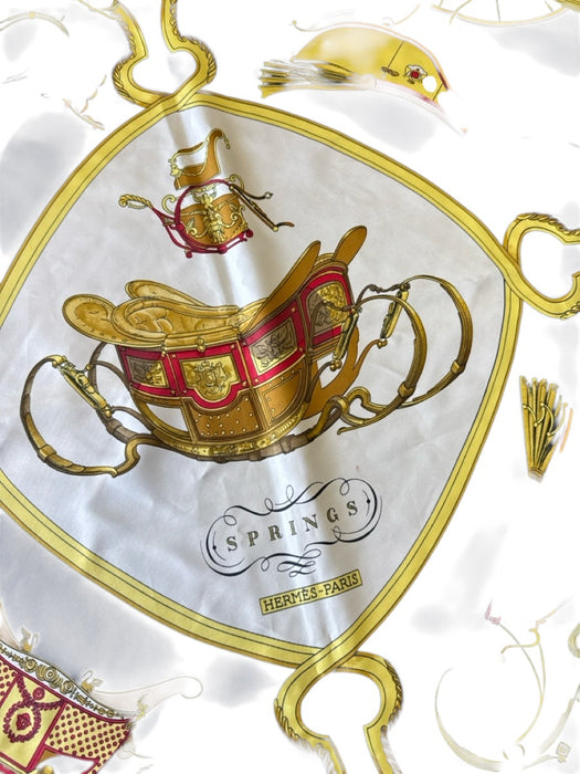 Hermes Navy Blue, Yellow, Red, White Silk Filigree Carriage Coat of Arms scarf Navy Blue, Yellow, Red, White / 90cm
