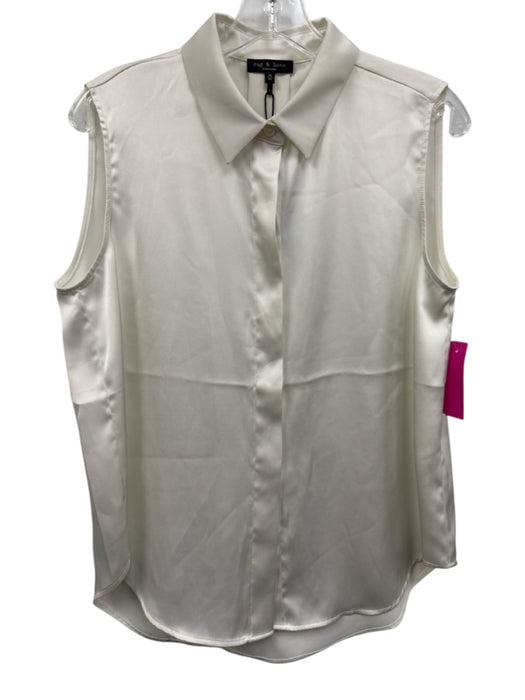 Rag & Bone Size M White Polyester Sleeveless Collar Button Up Top White / M