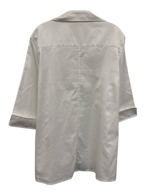 Ann Mashburn Size XL White Cotton Long Sleeve Collar V Neck Top White / XL