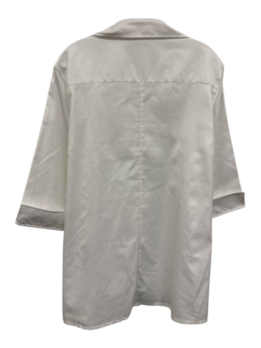 Ann Mashburn Size XL White Cotton Long Sleeve Collar V Neck Top White / XL