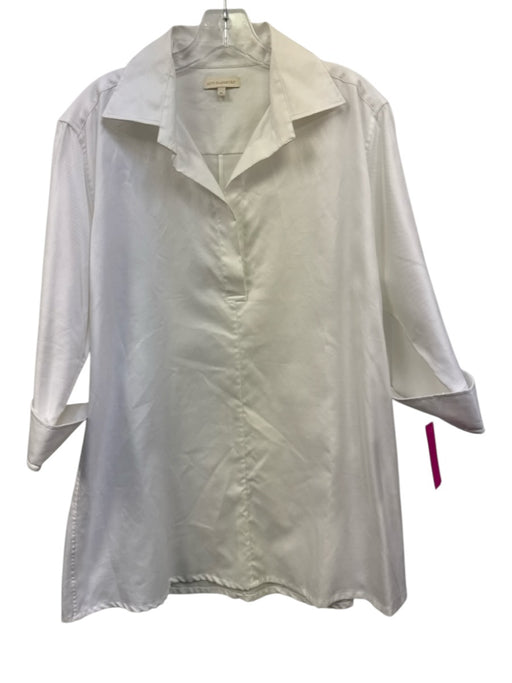 Ann Mashburn Size XL White Cotton Long Sleeve Collar V Neck Top White / XL