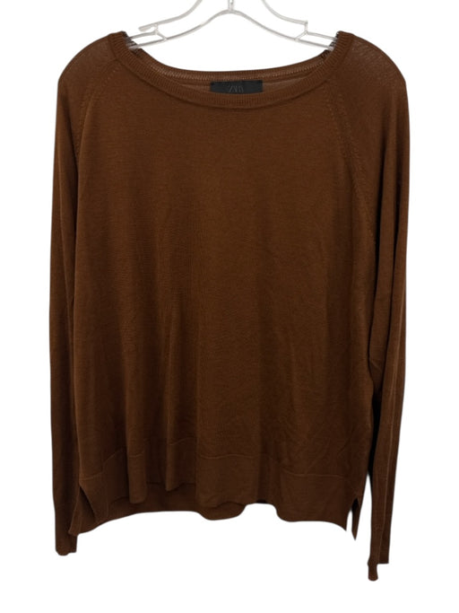 Zara Size L Brown Viscose Blend Long Sleeve Wide Neck Top Brown / L