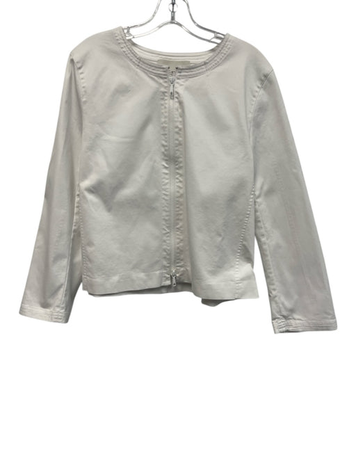 Lafayette 148 Size XS White Cotton Long Sleeve Collarless Zip Up Jacket White / XS