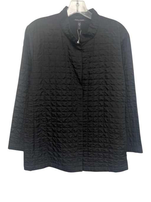 Eileen Fisher Size S Black Silk Long Sleeve Quilted Snap Buttons Thin Jacket Black / S