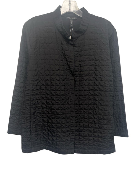 Eileen Fisher Size S Black Silk Long Sleeve Quilted Snap Buttons Thin Jacket Black / S