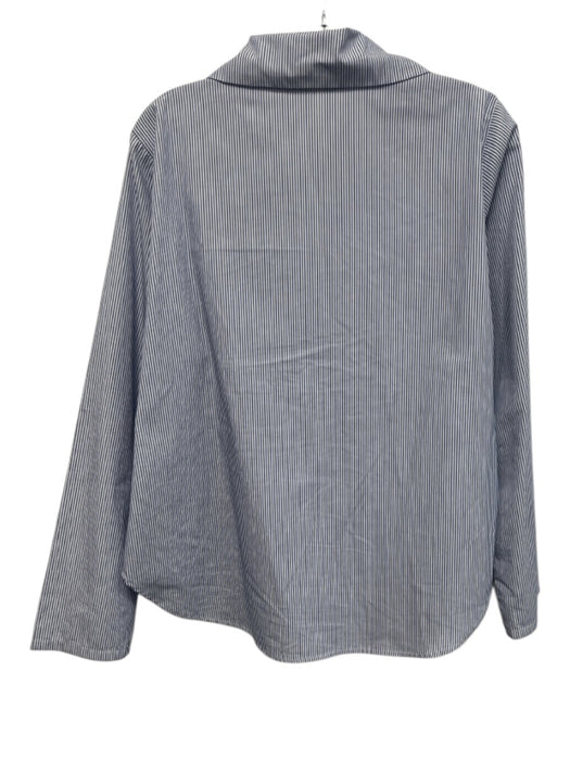 Vitamin Size L Blue & White Cotton Blend Long Sleeve Pin Stripe Collar Top Blue & White / L